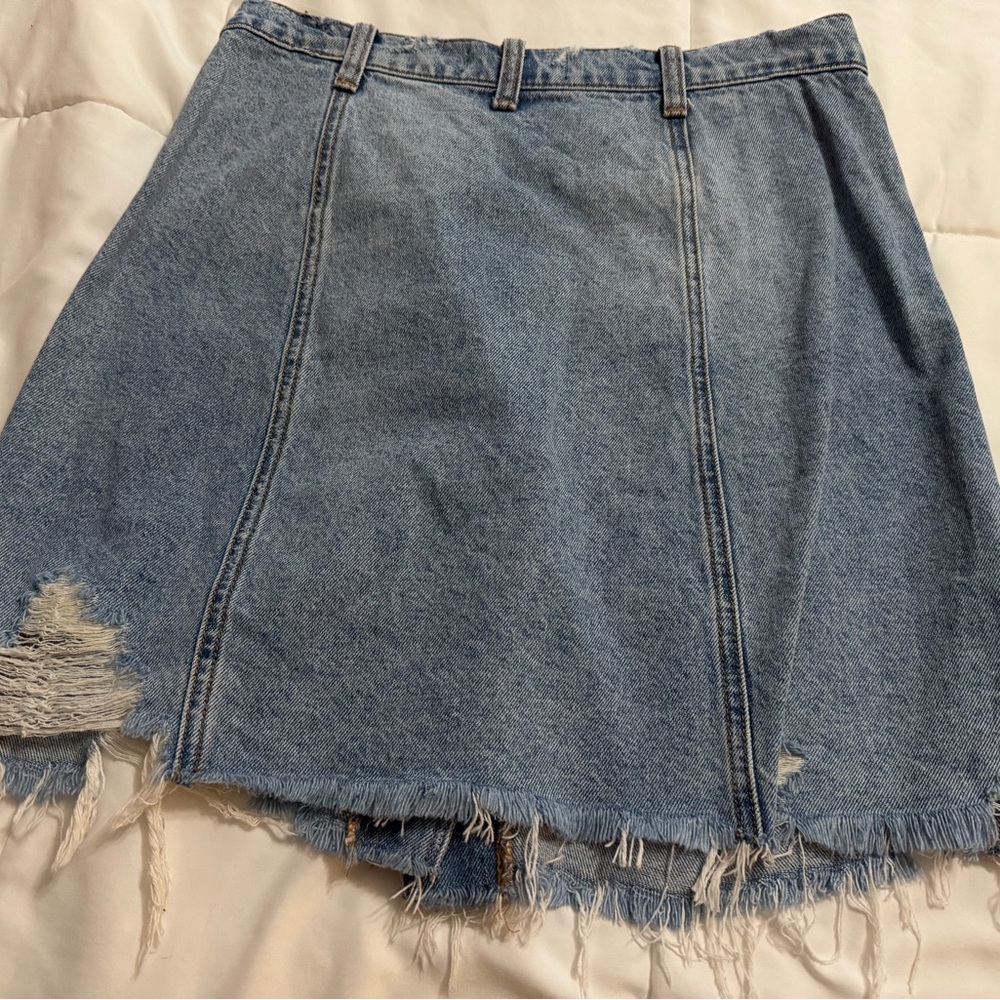 Free People Surfs Up Ripped Denim Asymmetrical Denim Skirt - Picture 9 of 9